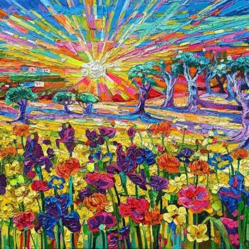 Pintura intitulada "Yellow flowers and…" por Vanya Georgieva, Obras de arte originais, Óleo Montado em Armação em madeira