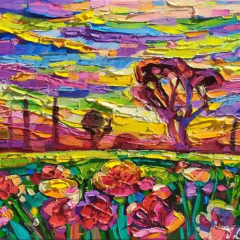 Malarstwo zatytułowany „At sunset” autorstwa Vanya Georgieva, Oryginalna praca, Olej Zamontowany na Drewniana rama noszy