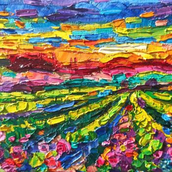 Pittura intitolato "Vineyards at sunset" da Vanya Georgieva, Opera d'arte originale, Olio Montato su Telaio per barella in l…