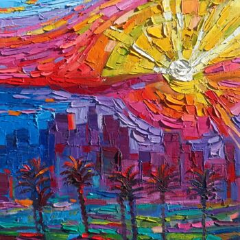 Malarstwo zatytułowany „Los Angeles fire su…” autorstwa Vanya Georgieva, Oryginalna praca, Olej Zamontowany na Drewniana ram…