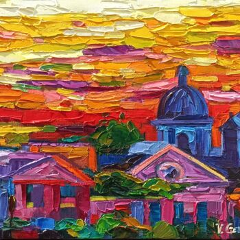 Pittura intitolato "Fire sunset at Rome" da Vanya Georgieva, Opera d'arte originale, Olio Montato su Telaio per barella in l…