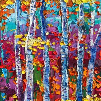 Painting titled "Fall scenery" by Vanya Georgieva, Original Artwork, Oil Mounted on Wood Stretcher frame