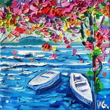 Malarstwo zatytułowany „Little Santorini” autorstwa Vanya Georgieva, Oryginalna praca, Olej Zamontowany na Drewniana rama no…
