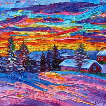 Pittura intitolato "Hot Winter sunset" da Vanya Georgieva, Opera d'arte originale, Olio Montato su Telaio per barella in leg…