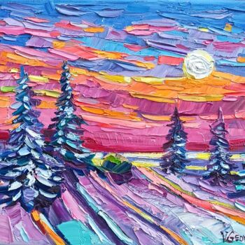 Pintura intitulada "Winter sunset" por Vanya Georgieva, Obras de arte originais, Óleo Montado em Armação em madeira