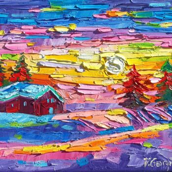 Peinture intitulée "Little Winter sunset" par Vanya Georgieva, Œuvre d'art originale, Huile Monté sur Châssis en bois