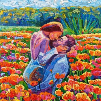 Картина под названием "Love among the flow…" - Vanya Georgieva, Подлинное произведение искусства, Масло Установлен на Деревя…