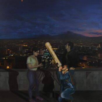 Картина под названием "Наблюдение галактики" - Vardan Buniatyan, Подлинное произведение искусства, Масло