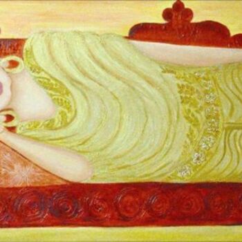 Painting titled "Sleeping Buddha" by Varsha Vaish, Original Artwork, Oil