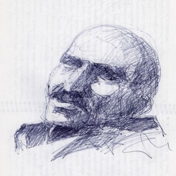 Drawing titled "Kazantzakis Nikos" by George-Maran Varthalitis, Original Artwork, Ballpoint pen