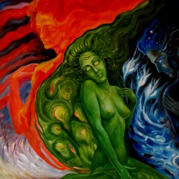 Картина под названием "Огонь, Лёд и Трава." - Varu Kadis, Подлинное произведение искусства, Масло Установлен на Деревянная р…