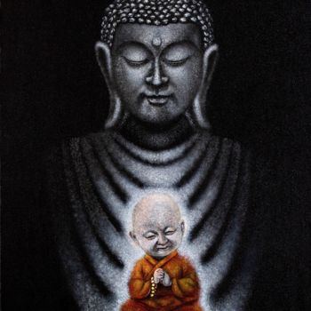 Schilderij getiteld "Buddha & The Child…" door Varun N Rao, Origineel Kunstwerk, Acryl