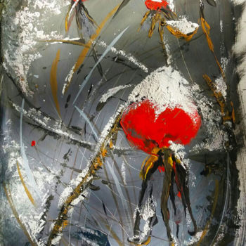 Peinture intitulée "Berries in the snow" par Svetlana Lavrova, Œuvre d'art originale, Gouache