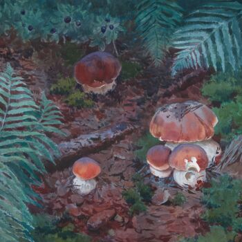 Картина под названием "Экстаз грибника" - Варвара Саливан, Подлинное произведение искусства, Акварель