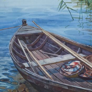 Malerei mit dem Titel "Папина лодка" von Varvara Salivan, Original-Kunstwerk, Aquarell