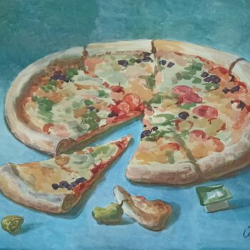 Ζωγραφική με τίτλο "Пицца" από Варвара Саливан, Αυθεντικά έργα τέχνης, Ακουαρέλα