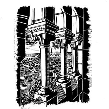 Druckgrafik mit dem Titel "Вид на Париж" von Vasiliy Pimenov, Original-Kunstwerk, Linoldrucke