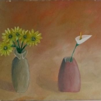 Painting titled "Vases and flowers" by Vasco Fernandes, Original Artwork, Oil Mounted on Other rigid panel