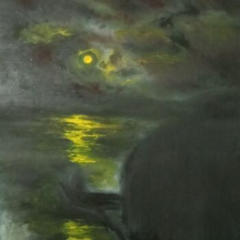 Painting titled "Moonlight" by Vasia Perrou, Original Artwork, Oil