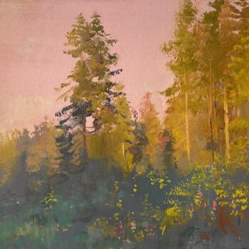 Schilderij getiteld "Pink morning." door Vasil Sumarau, Origineel Kunstwerk, Olie Gemonteerd op Karton