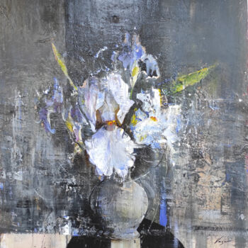 Painting titled "Irises" by Vasil Vasilev (Vaso), Original Artwork, Acrylic Mounted on Wood Stretcher frame