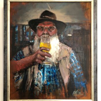 Schilderij getiteld "The beer drinker" door Vasile Marius Lupu, Origineel Kunstwerk, Olie