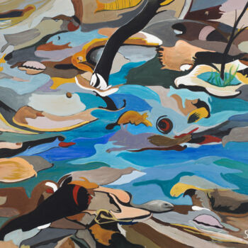 Schilderij getiteld "Efkalyptos 4, River" door Vasiliki Siampi, Origineel Kunstwerk, Acryl