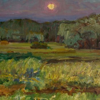 Peinture intitulée "The moon came up" par Vasiliy Strigin, Œuvre d'art originale, Huile