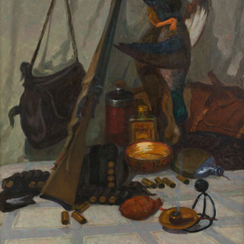 Malerei mit dem Titel "Hunting still life" von Vasiliy Strigin, Original-Kunstwerk, Öl