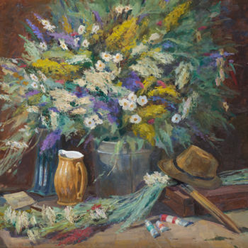 Painting titled "Wildflowers" by Vasiliy Strigin, Original Artwork, Oil