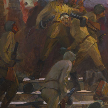 Painting titled "The battle" by Vasiliy Strigin, Original Artwork, Oil