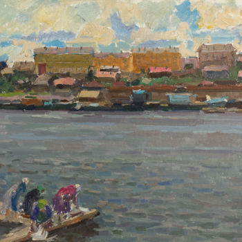 Картина под названием "On Kineshemka river" - Vasiliy Strigin, Подлинное произведение искусства, Масло
