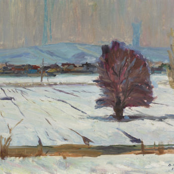 Pintura titulada "A thaw in winter" por Vasiliy Strigin, Obra de arte original, Oleo