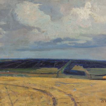 Peinture intitulée "Mown wheat in Palla…" par Vasiliy Strigin, Œuvre d'art originale, Huile