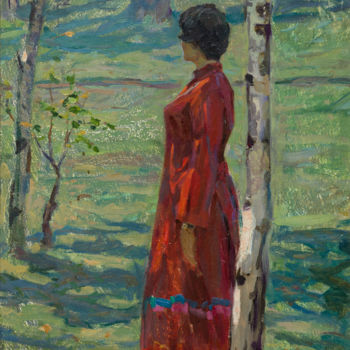 Картина под названием "In the grove" - Vasiliy Strigin, Подлинное произведение искусства, Масло