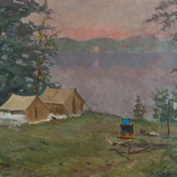 Malerei mit dem Titel "Morning on the lake" von Vasiliy Strigin, Original-Kunstwerk, Öl