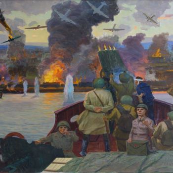 Painting titled "Crossing the river…" by Vasiliy Strigin, Original Artwork, Oil