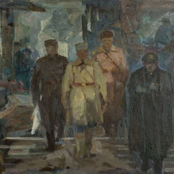 Peinture intitulée "The negotiators at…" par Vasiliy Strigin, Œuvre d'art originale, Huile