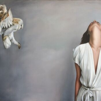 Картина под названием "Owl Landing" - Vasily Luchkiv, Подлинное произведение искусства, Масло