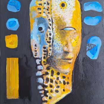 Картина под названием "One eyed golden man" - Vasko Delev, Подлинное произведение искусства, Акрил Установлен на Деревянная…