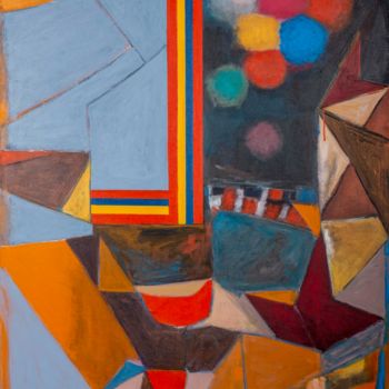 Pintura intitulada "Abstract avec bande…" por Michel Vassal, Obras de arte originais, Acrílico