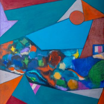 Pintura intitulada "Abstract avec bande…" por Michel Vassal, Obras de arte originais, Acrílico