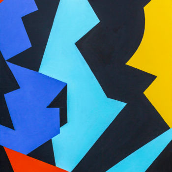 Malerei mit dem Titel "Polygones sur noir…" von Michel Vassal, Original-Kunstwerk, Acryl