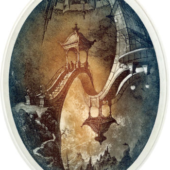 Prenten & gravures getiteld "Skybridge" door Vesselin Vassilev, Origineel Kunstwerk, Ets
