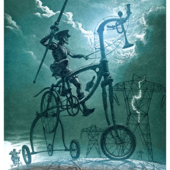 Prenten & gravures getiteld "Don Quixote" door Vesselin Vassilev, Origineel Kunstwerk, Ets