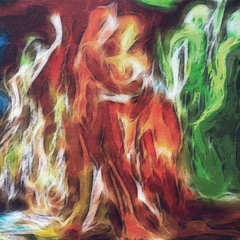 Digital Arts titled "Three dancing coupl…" by Vasyl Lyalyuk, Original Artwork, Digital Painting Mounted on Wood Stretcher fr…