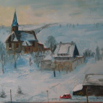 Painting titled "Winter village" by Vasyl, Original Artwork, Oil