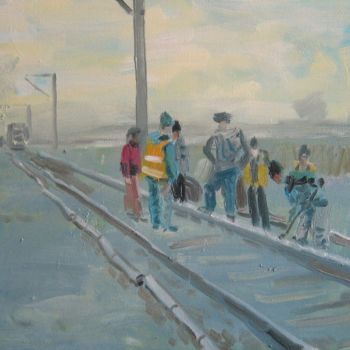 Pintura intitulada "railway workers" por Vasyl, Obras de arte originais, Óleo
