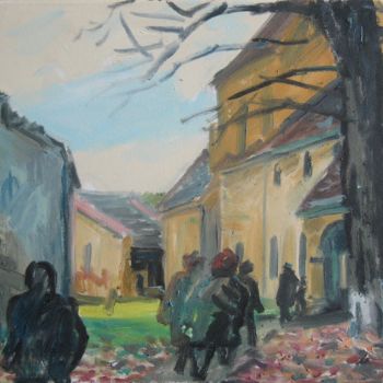 Pintura titulada "'MONASTERY VISITORS…" por Vasyl, Obra de arte original, Oleo