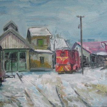 Malerei mit dem Titel "old train depot" von Vasyl, Original-Kunstwerk